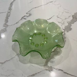 SOLD Vintage Avocado Green scalloped edge candy bowl